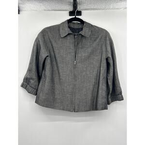 Talbots Gray Linen Blend Cropped Jacket Blazer Petite 2P Zip Front Career Chic